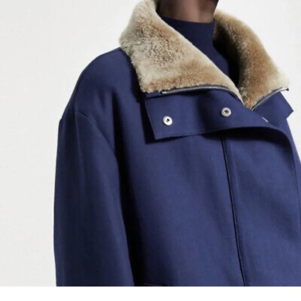 NWT!!! Theory utility outerwear navy ocean REAL shearling lamb fur - Picture 3 of 13